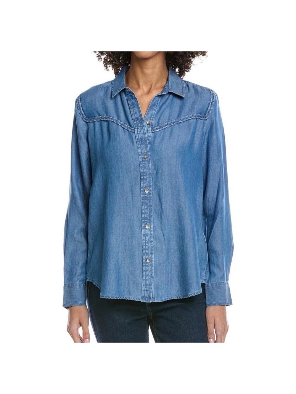 Beachlunchlounge Medium Wash Denim Button-Up Shirt XS